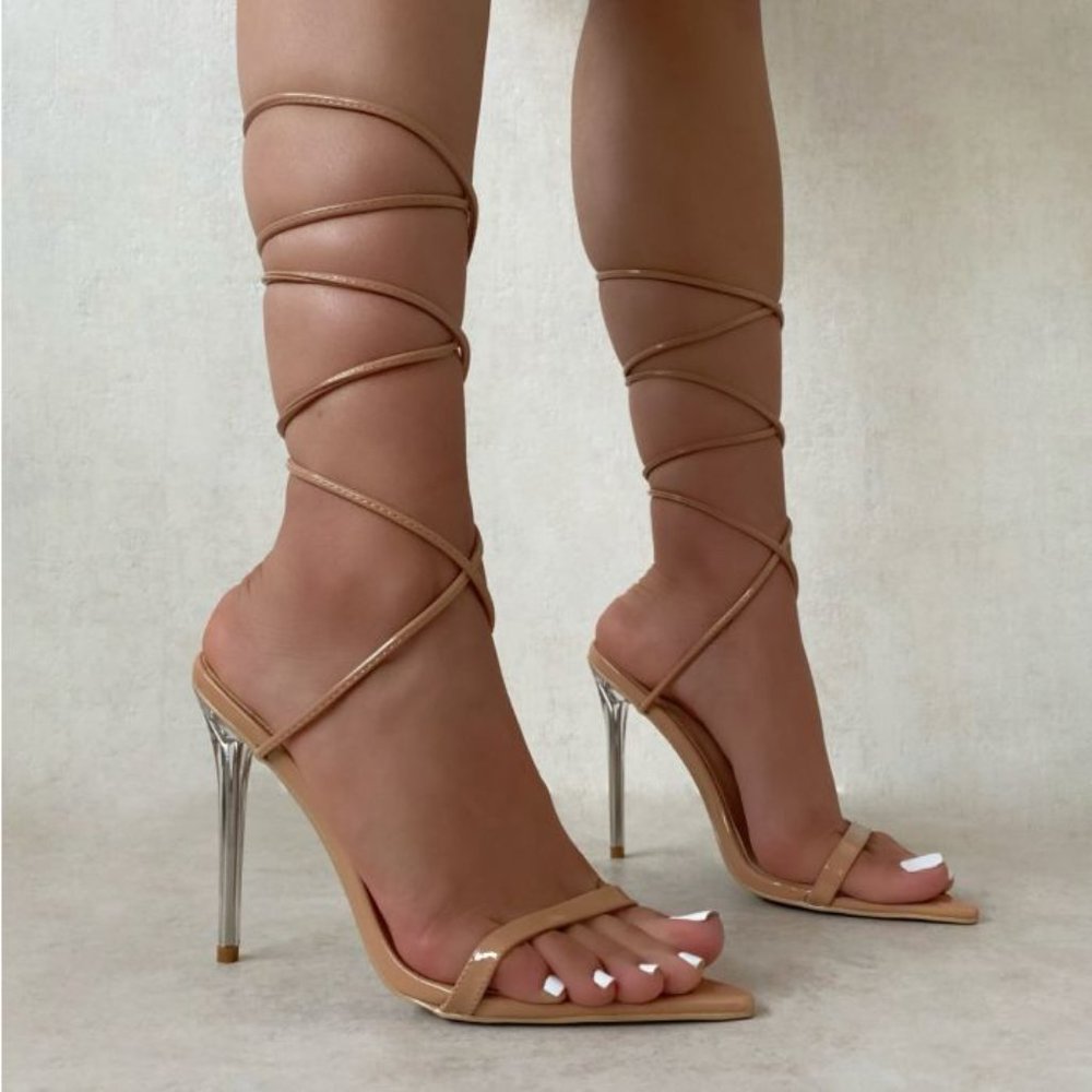 Simmi London AVIANA NUDE PATENT LACE UP STILETTO